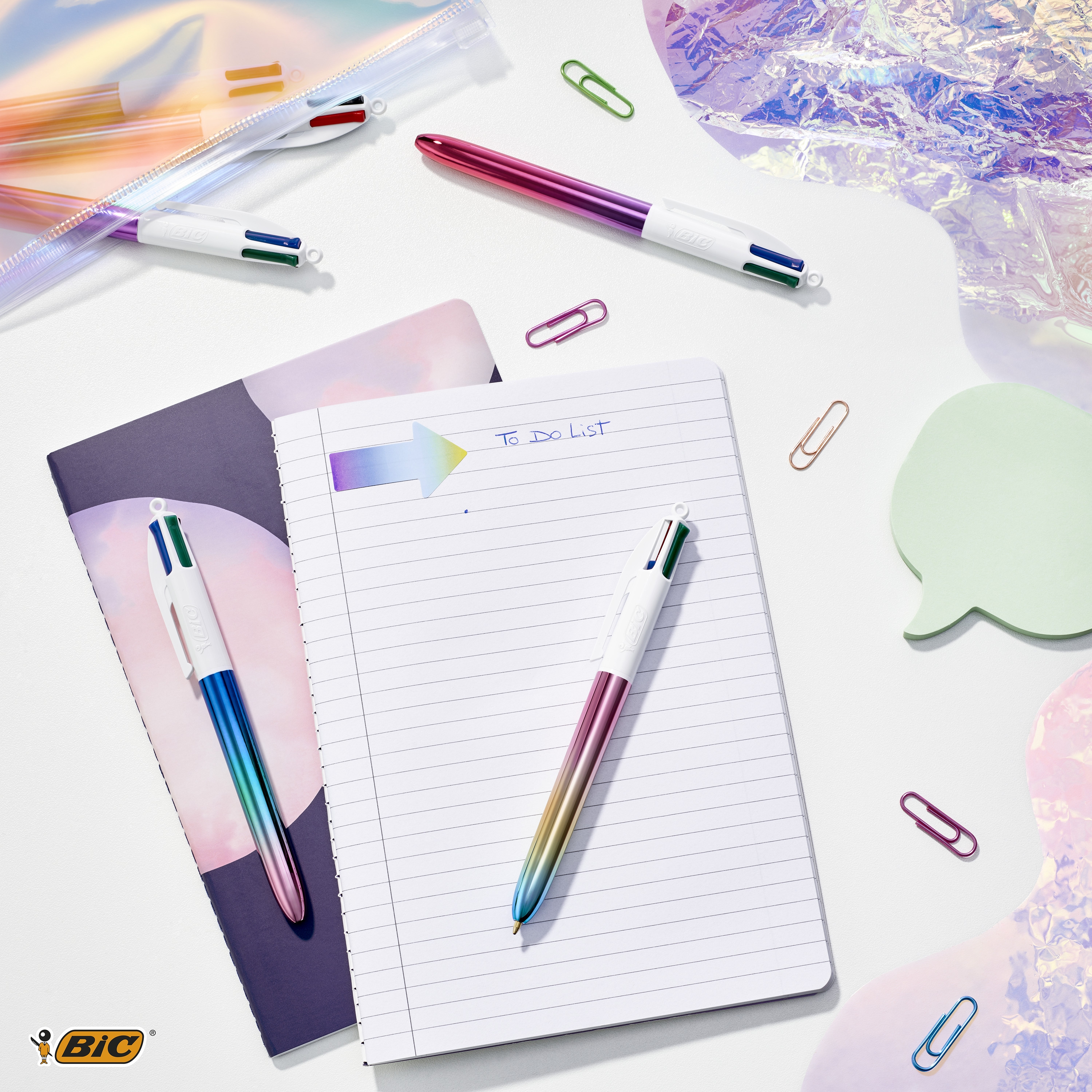 BIC 4 Couleurs Gradient Stylos-Bille Rétractables Pointe Moyenne (1,0 mm) - Couleurs Assorties, Pack de 3