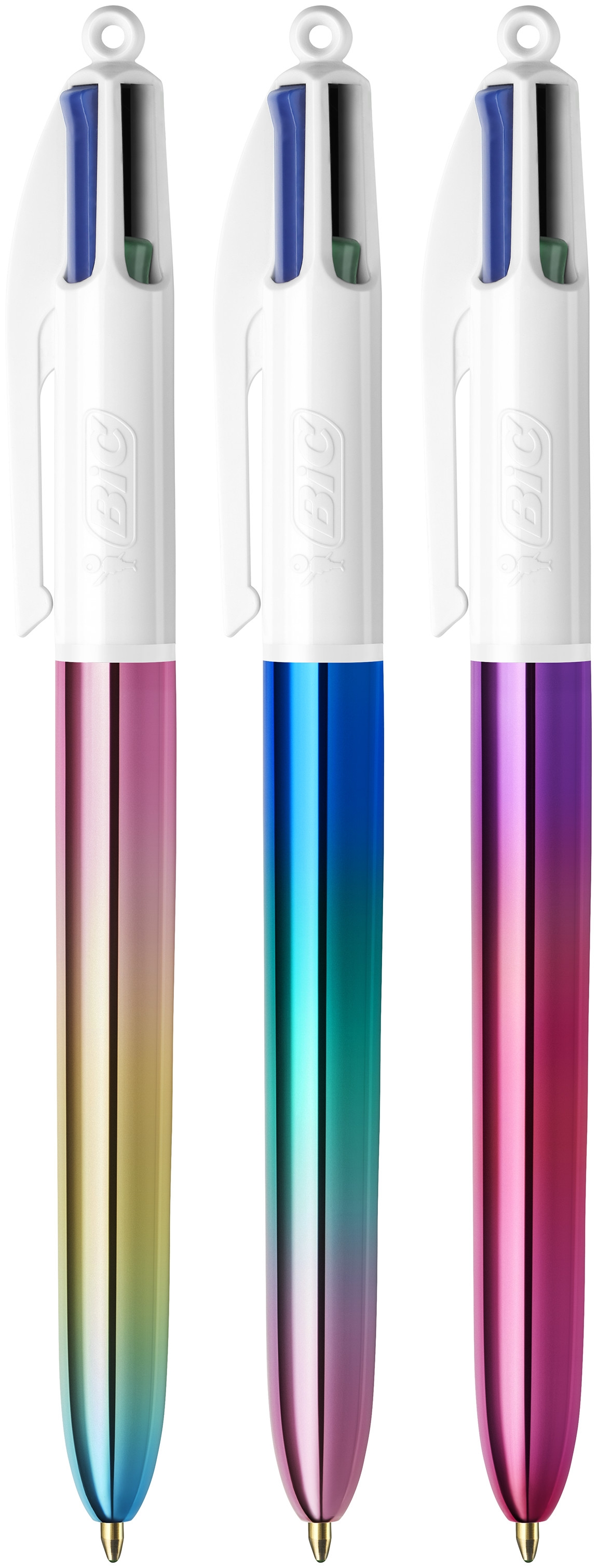 BIC 4 Couleurs Gradient Stylos-Bille Rétractables Pointe Moyenne (1,0 mm) - Couleurs Assorties, Pack de 3