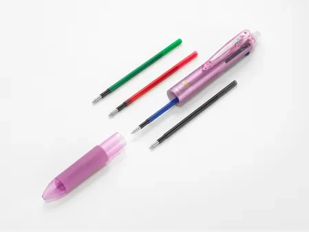 PILOT Stylo Roller FriXion Ball 4 Couleurs (noir, bleu, rouge, vert) - Roller encre gel - Pointe Fine 0,5mm- Corps Champagne