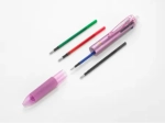 PILOT Stylo Roller FriXion Ball 4 Couleurs (noir, bleu, rouge, vert) - Roller encre gel - Pointe Fine 0,5mm- Corps Champagne